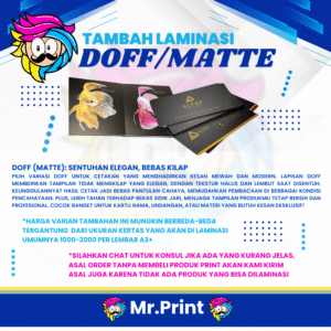 Laminasi Doff untuk Cetak A3+ (Optional-Finishing)