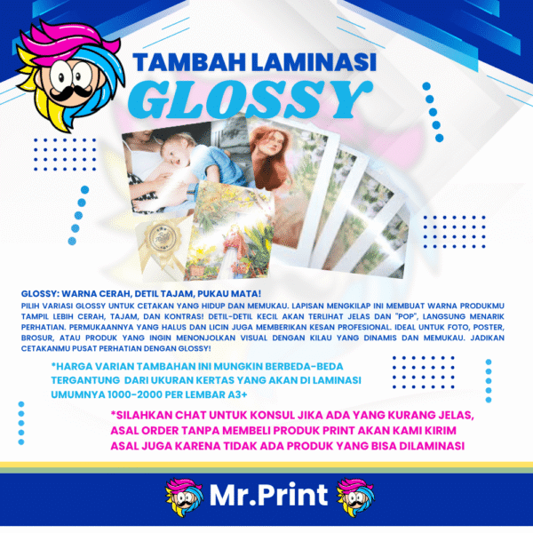 Laminasi Glossy untuk Cetak A3+ (Optional-Finishing)