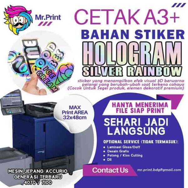 Cetak A3+ Hologram Silver Rainbow Silver