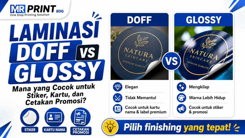 Perbedaan Laminasi Doff dan Glossy: Mana yang Cocok untuk Stiker, Kartu, dan Cetakan Promosi?